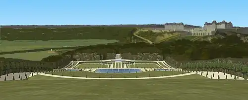 Restitution de la vue au bout du Vertugadin, jardins bas de Meudon, début XVIIIe.