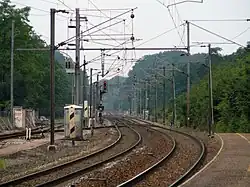 Vue de la bifurcation de Franois : Lons-le-Saunier/Lyon à gauche et Dole/Dijon à droite.
