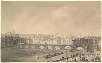 Vue du premier pont. Dessin à la mine de plomb par E. C. Martin-Daussigny, 1846.