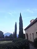 Vue de l'abbaye avec le Mont Ventoux au fond.