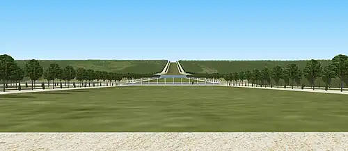 Restitution de la vue depuis le Grand Carré sur le Pont d'eau (ou grille d'eau), XVIIe&nbsp;siècle.