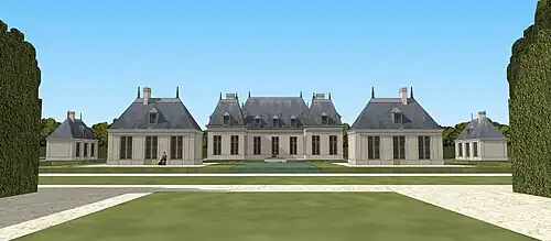 Restitution de la vue depuis l'entrée du château-neuf de Princé, vers 1630