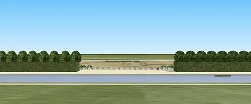 Vue depuis le canal haut des jardins du château de Juvisy.