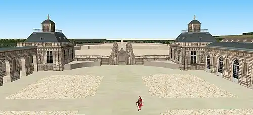 Vue depuis le salon ovale, au premier étage du château, en direction de la cour.