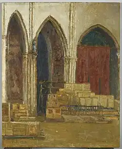Paul Jamot, Vue intérieure de l’église des Jacobins de Toulouse en 1918, avec les caisses de tableaux évacués du Louvre, 1918, musée du Louvre