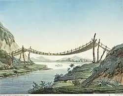 Pont de cordage de Penipe. Alexander von Humboldt (1813),  Vues des Cordillères, et monuments des peuples indigènes de l'Amérique.