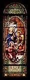 Vitrail de l'apprentissage de Jésus au métier de son père, saint Joseph.