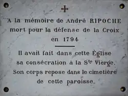 Plaque en l'église Saint-Eutrope, la Chapelle-Heulin.