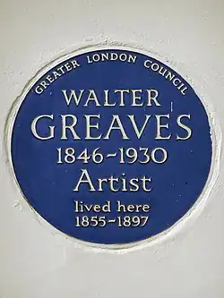 Plaque de Walter Greaves&nbsp;(en).