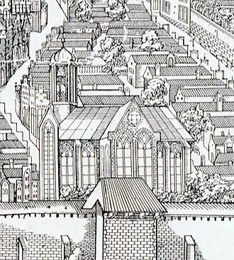 L'église abbatiale Saint-Jean dans le panorama de Lübeck d'Elias Diebel au XVIe siècle