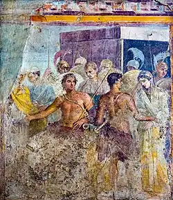 Achille contraint de céder Briséis à Agamemnon (Ier&nbsp;siècle), fresque, musée archéologique national de Naples.