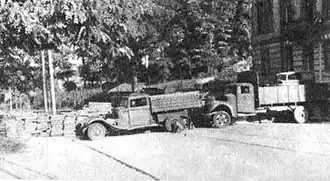 Barricade dans la rue Książęca dans le district de Czerniaków.