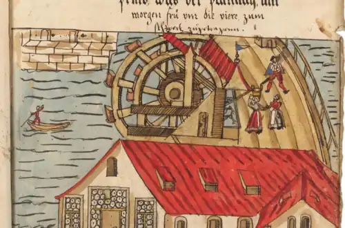 Noria du milieu du XVIe&nbsp;siècle à Zurich.
