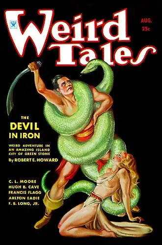 couverture de la revue Weid Tales en (1934) figurant une aventure de Conan par Robert E. Howard