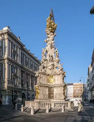 Colonne de la peste, située sur le Graben, une rue du centre ville, commémorant la Grande peste de 1679.