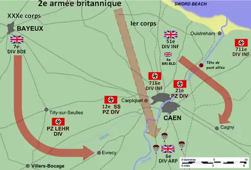 Carte présentant le plan de l'opération Wild Oats telle que prévue originellement par les Alliés.