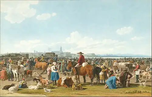 Marché aux bestiaux1820, aquarelle