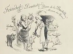 Carte de visite pour le dentiste Feindel à Paris, av. 1900.