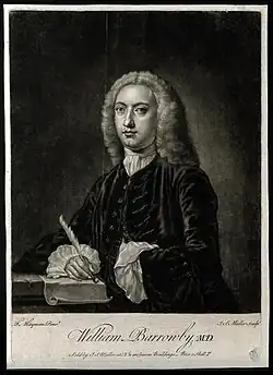 William Barrowby, manière noire d'après Francis Hayman (Wellcome Collection).