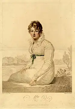 gravure d'une jolie jeune femme assise