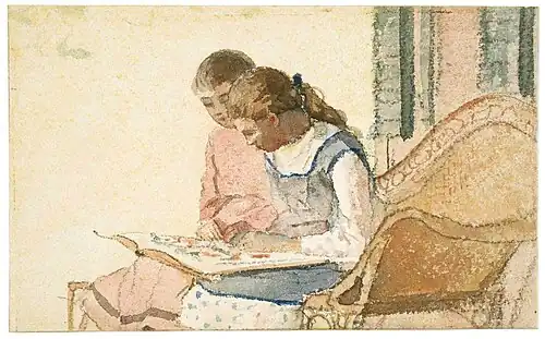 Two Girls Looking at a Book, vers 1877
