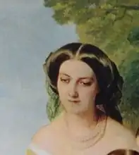Nathalie de Ségur (1827-1910), baronne de Malaret, par Winterhalter, détail du tableau L'Impératrice Eugénie et ses dames d'honneur de Winterhalter, 1855.