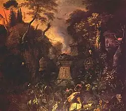 Paysage nocturne avec un cimetière, Matthias Withoos, XVIIe&nbsp;siècle.