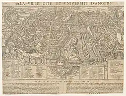 Un plan de ville ancien, le nord-est en bas.