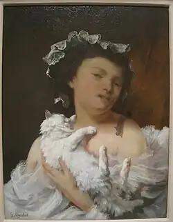 Courbet, La Jeune femme au chat blanc, 1864, Worcester Art Museum.