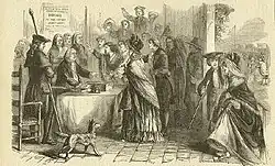 Illustration en noir et blanc d'un groupe de femmes qui votent.