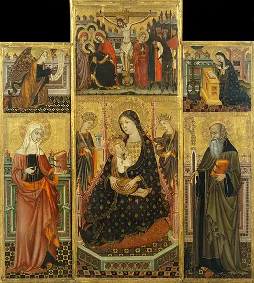 Retable de la Mère de Dieu allaitant l'Enfant avec sainte Claire et saint Antoine abbéMusée national d'art de Catalogne