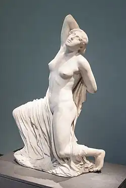 Niobide blessée (découverte : Jardins de Salluste). Marbre de Paros, H. 1,49 vm. Art ionien, 440-430. Palais Massimo des Thermes. Premier nu féminin de la statuaire grecque