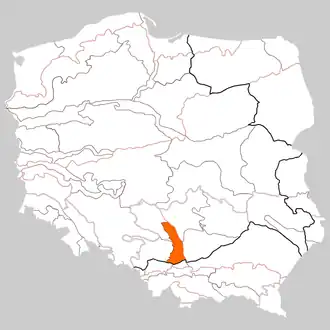 Carte de localisation du plateau en Pologne.