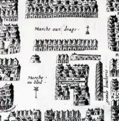 La place découpée en marché au blé et marché au drap.