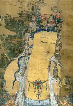 Bodhisattva Avalokiteshvara à la lune. 1310. Idem, détail. Couleurs sur soie. Ensemble : 430&nbsp;cm x 254&nbsp;cm