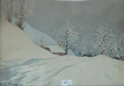 La neige à Caux-sous-Montreux, aquarelle (détail).