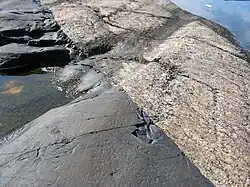 Contact entre le diabase et le gneiss sur l'île d'Yttre Ursholmen