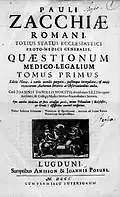 Quaestiones medico-legales, tome I, édition du 1701
