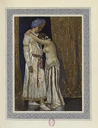 Illustration de Michel Simonidy pour Histoire de Minoutchehr : selon le Livre des Rois (1919).