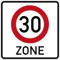 Entrée d'une zone à vitesse limitée à 30&nbsp;km/h.