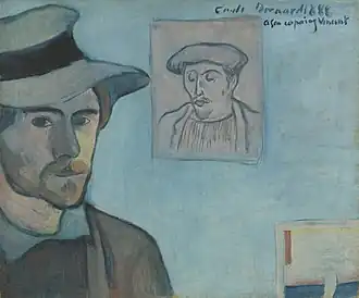 Émile Bernard, Autoportrait avec le portrait de Gauguin, 1888 – Musée Van-Gogh, Amsterdam.
