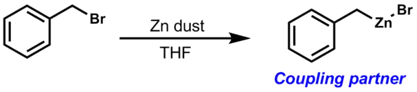 Addition oxydante donnant un précurseur pour couplage de Negishi.