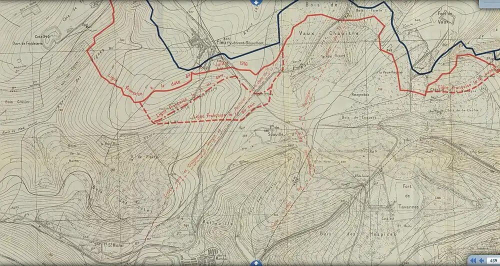 alt=Détail carte du front de Verdun 11 et 12 juillet 1916.Image HD