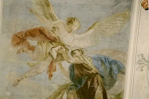 "Habacuc et saint Michel Archange", fresque, escalier de la bibliothèque du couvent de "San Lazzaro degli Armeni" de Venise.