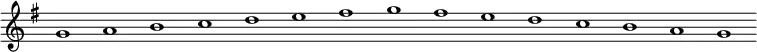 \new Staff {
\relative c'' {
\key g \major
\override Staff.TimeSignature #'stencil = ##f
\override Staff.BarLine #'stencil = ##f
g1 a b c d e fis g fis e d c b a g
}
}
\midi {
\context {
\Score
tempoWholesPerMinute = #(ly:make-moment 120 1)
}
}