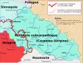 Frontières de la Ruthénie subcarpathique, incluant la Transcarpatie, en 1938.