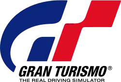 Logo "GT" bleu et rouge suivi de "Gran Turismo - The real driving simulator".