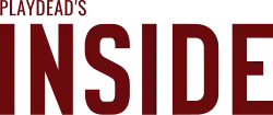 Logo du jeu titré Playdead's Inside écrit en rouge foncé.
