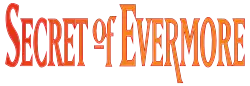 Secret of Evermore est inscrit sur une seule ligne en lettres rouges.