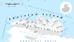 (en) Détroit du Peacock, entre l'île Thurston et la côte de Eights.